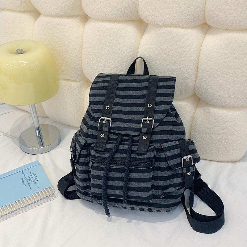 

Школьный рюкзак Рюкзак для нового ученика Нишевый ретро полосатый рюкзак Большая вместимость Повседневный рюкзак Школьный рюкзак чёрный