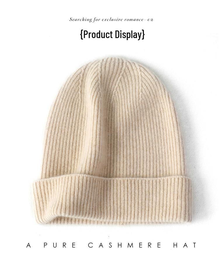 Women's 100% Pure Cashmere Hat - Stylish Solid Color Ear Protection for Autumn/Winter