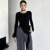 Damen Frühling und Sommer Neue Persönlichkeit Unregelmäßig Gestrickt Schlanke Damen T-Shirt Im Inneren Der Langen Ärmeln Bottoming Shirt
