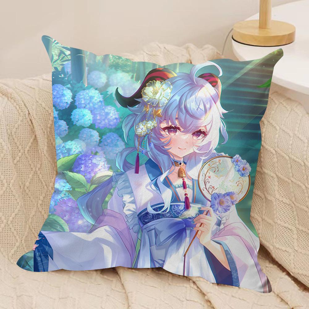 Ganyu Genshin Impact Cushion Cover Silky Short Plush Invisible Zipper Dustproof Sofa Pillow Case For Home Decor