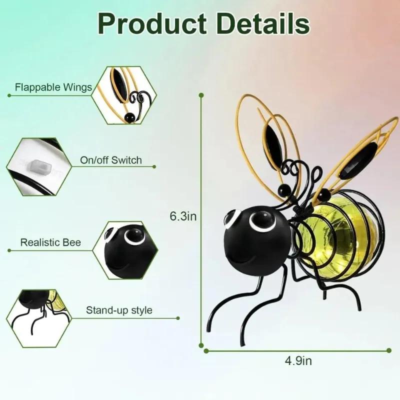 Solar-Powered Bee Lights Design Metal Waterproof Hanging Decor Warm White LED for Garden Party Balcony Porch Ornaments Outdoor