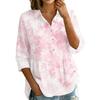 Women's Button Front Shirt Vintage Floral Print Three Quarter Sleeve Loose Fit Blouse with Lapel Collar Casual Top