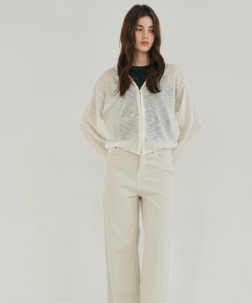 LOSSYROW Light Zip-Up Knit Hoodie Ivory