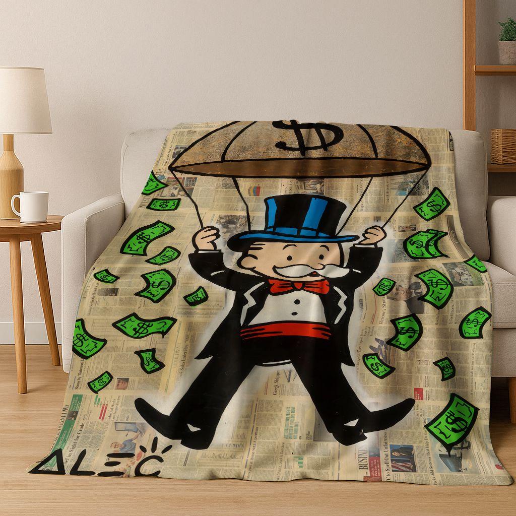 Rich Cartoon Monopoly Dollar Game Money Flannel Blanket,Cozy Soft Throw Blanket for Home Bedroom Bed Sofa Picnic Cover Gift Kids