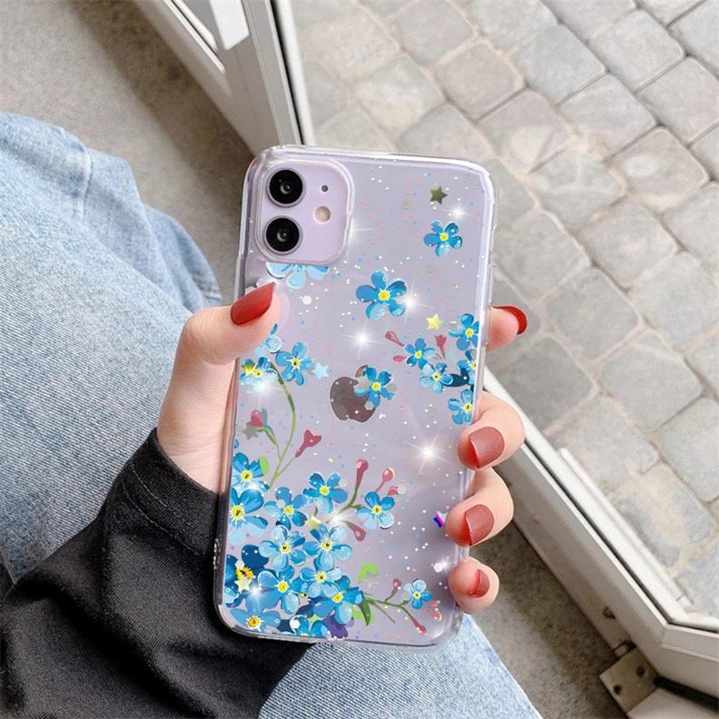 Bling Flowers Glitter Clear Case For Samsung Galaxy S9 S10 S20 S21 FE S22 S10e S8 Plus Note 9 10 20 Ultra Lite M31 M52 TPU Cover
