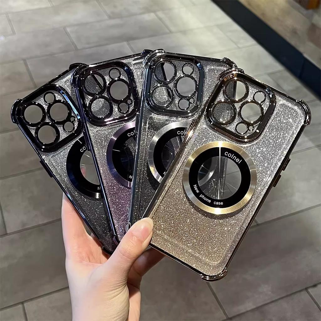 Applicable To IPhone 16 Magnetic Suction Phone Case with Four Corners of Leaking Marks and Anti-falling Apple Electroplated Airbag Protection Case