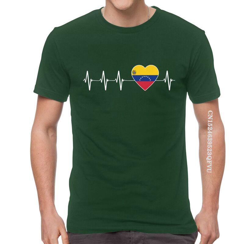 Venezuelan Heartbeat T Shirts Men Fashion T Shirt Cotton Oversized I Love Venezuela Flag Heart Tshirt Unique Tees Tops