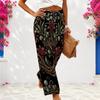 Women Plus Size Black Gold Green Swirl Printed Wide Leg Full Length Loose Pants