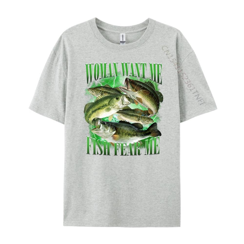 Vintage Want Me Fish Bass Fear Me Funny Lover Fishing Fashion T Shirt Men Skinfriendly and Soft Camisetas De Hombre Large Size