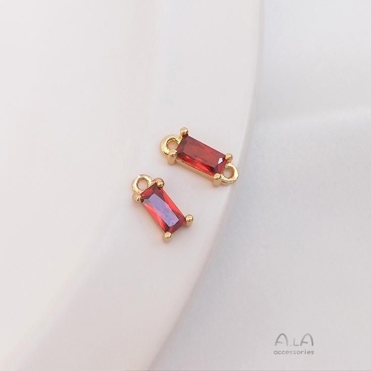 14K Gold Filled Color Preserving Rectangle Zircon Double Pendant, Handmade Charm for DIY Bracelet Jewelry.