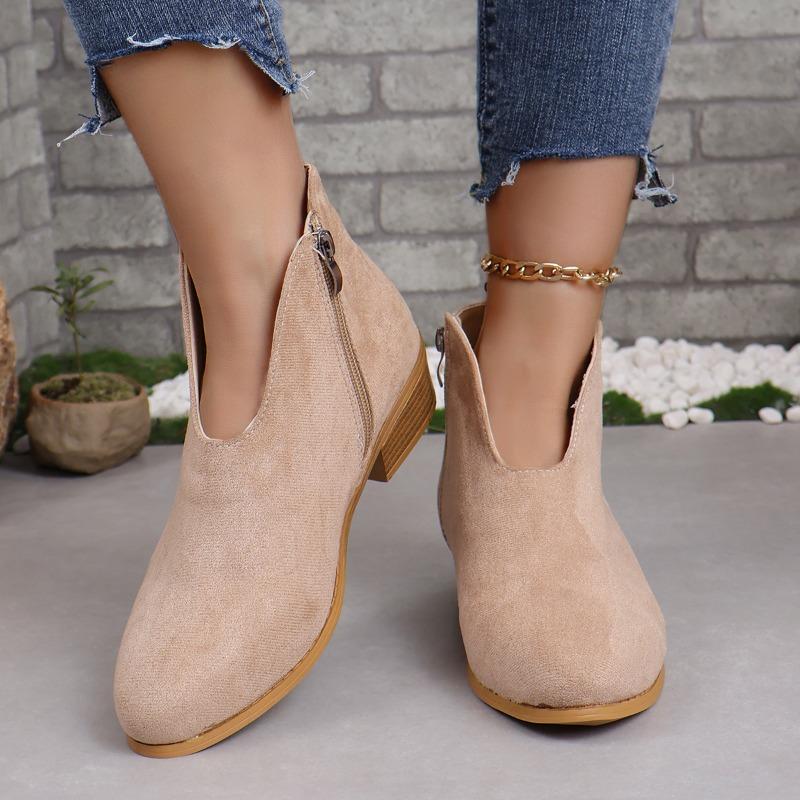 Evropské a americké Velké velikosti Silný podpatek Kulatá špička Leopardí potisk Krátké boty Dámské Tenké V-výstřih Plochá podrážka Jednobarevné Semišové Holé boty