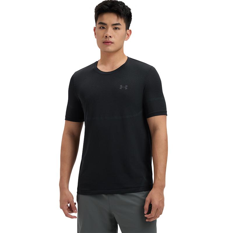 Under Armour Rush Training Sport Fitness Laufen Schnelltrocknend Rundhals Pullover Kurzarm T-Shirt Herren Tops Schwarz 1376781-001