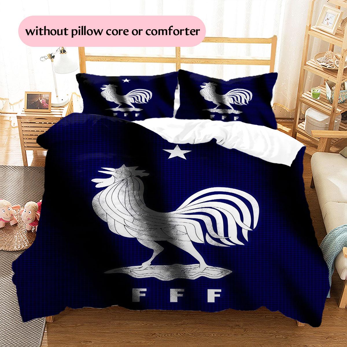 France national football logo Pattern Bedding Home Decoration Birthday Gift (1 * duvet cover + 2 * pillowcase, without core),fan merchandise. 135x200cm