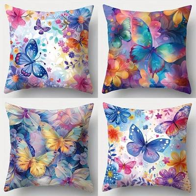 Colorful Butterflies and Flowers Pillow Cover Pattern Cushion Cover Suitable for Sofa Bedroom Car Pillow Cover