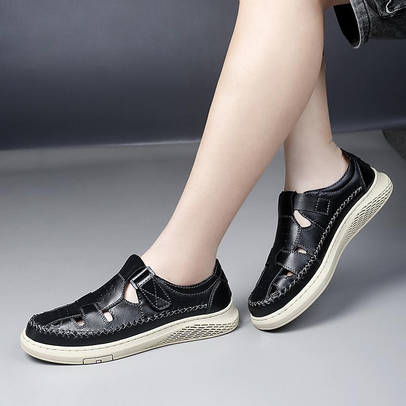 New Anti-collision Toe Men's Sandals Hot-selling Leather Beach Shoes Comfortable Roma Footwear Male Casual Summer Flats Sandaly