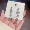 Silver Needle Light Luxury Round Face Thin Earrings Female, Fringed Flash Diamond Leaf Stud Earrings Temperament Exaggerated Earrings