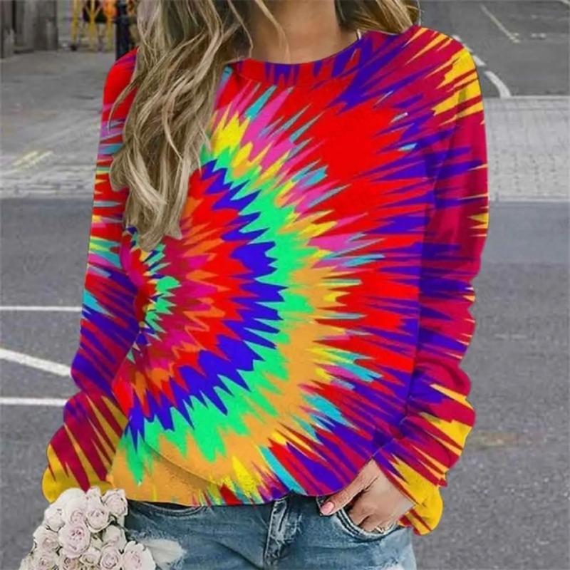 Batikmuster 3D-Druck Hoodie Damenmode O-Ausschnitt Grafik Hoodies Frauen Sweats Regenbogenmantel Mädchen Kleidung Winter Sweatshirt