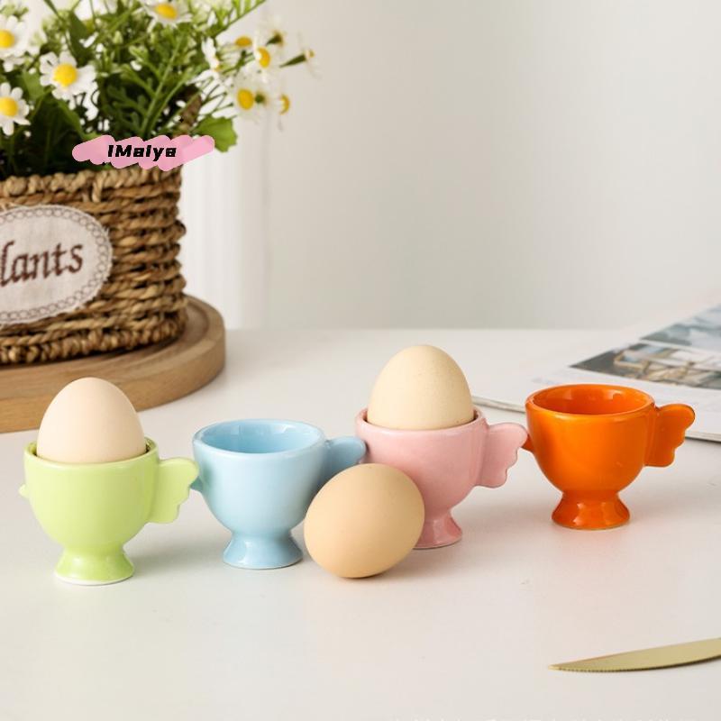 Solid Color Egg Cup with Heightened Base Non-Slip Handle Good Grip Mini Breakfast Ceramic Sponge Holder for Dining Room