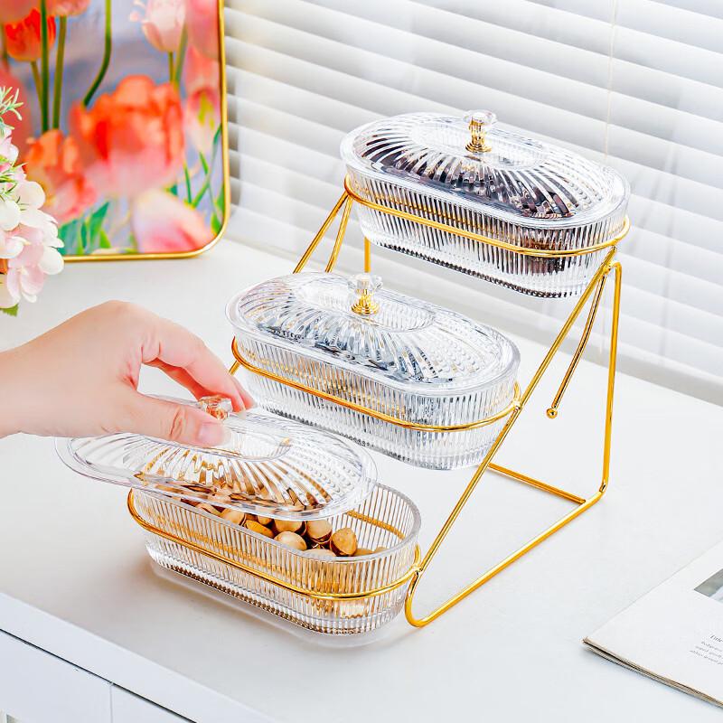 RuHan Diamond 2-Layer Plastic Fruit & Candy Plate with PVC Lid