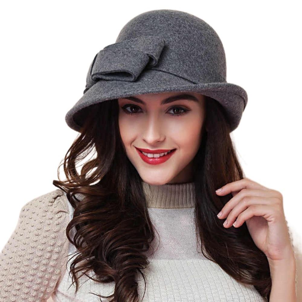 Vintage Style Vintage Cloche Fedora Cap with Bow Decoration Female Bowler Hat  Female Fashion