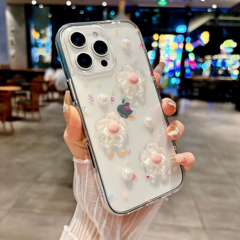 

INS Корея 3D Цветок 2 В 1 Прозрачный Чехол для Телефона для iPhone 17 16 12 13 14 15 Pro Max Ударопрочная Рамка Прозрачная Мягкая Крышка For iPhone 17 Promax