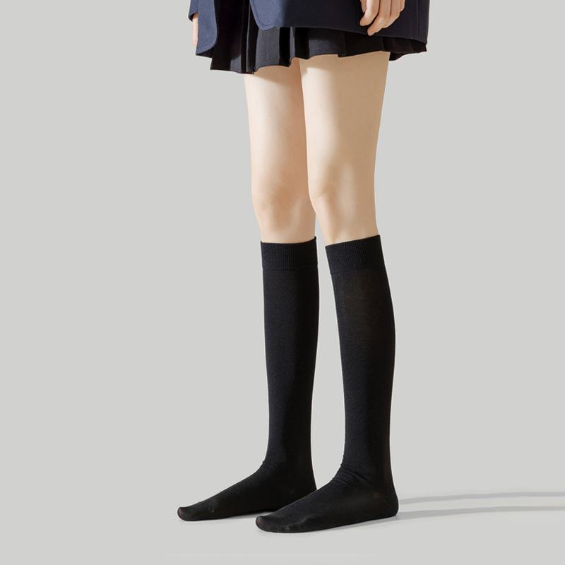 Women's black calf socks for spring and autumn jk Pressure-combed cotton letter-print white sports long socks, Japanese-style mid-calf long socks