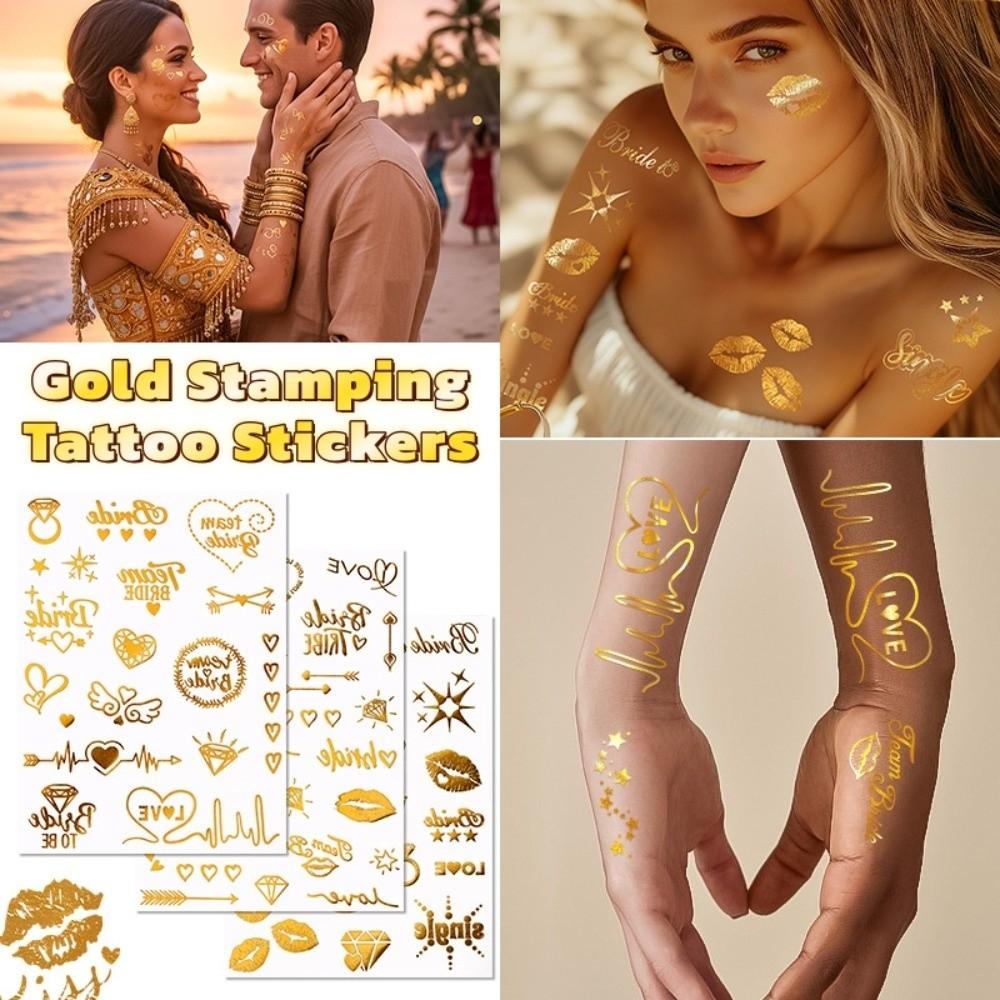 Rose Water Transfer Gold Stamping Tattoo Stickers Fake Waterproof Temporary Tattoo Instant Gold Body Art Sticker Women/Lady/Girl