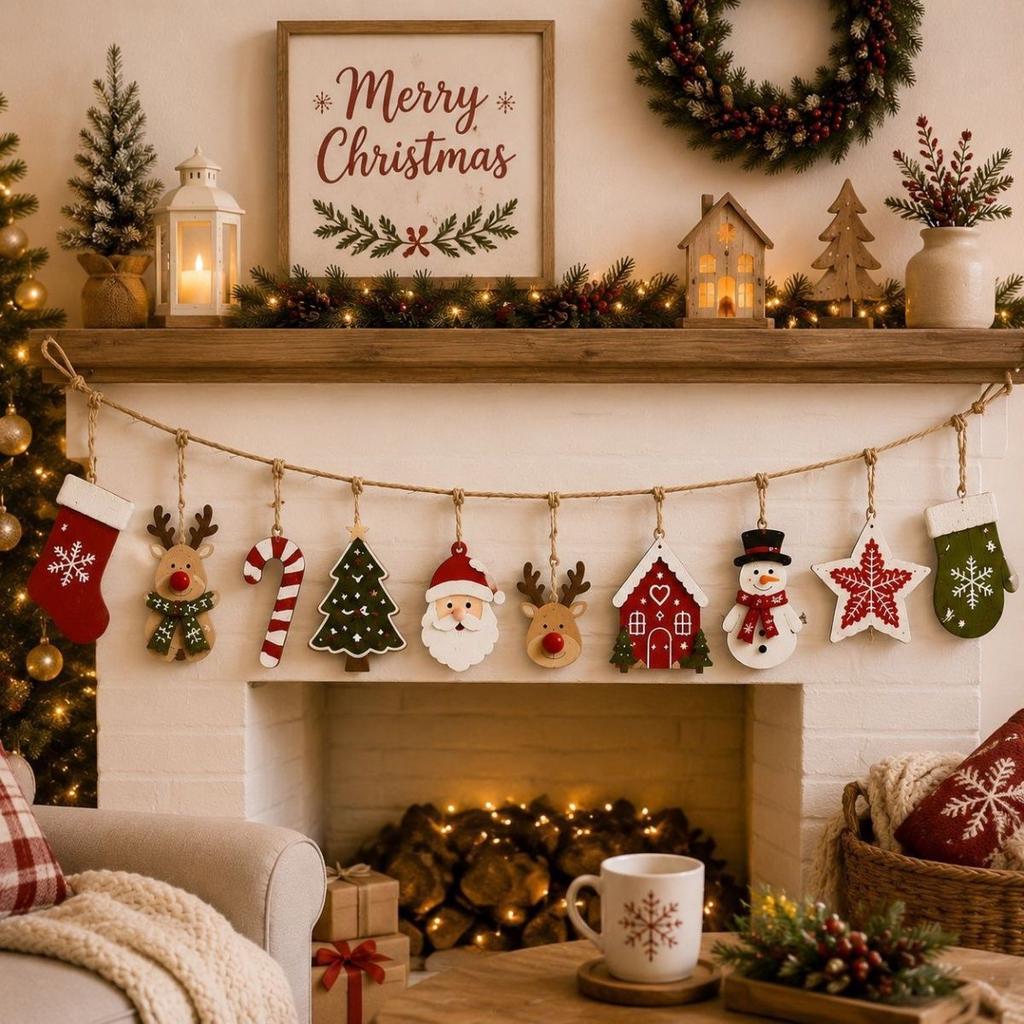 Wooden Decorative Christmas Ornaments, Christmas Tree Ornaments, Christmas Decorations, Festive Scene Decorations, Atmospheric Hangings