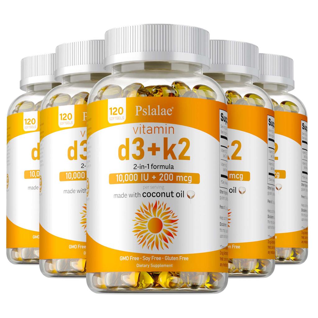 Vitamin D3+K2 Soft Capsules, Coconut Oil Base, Immune Support, Suitable for Both Men and Women.