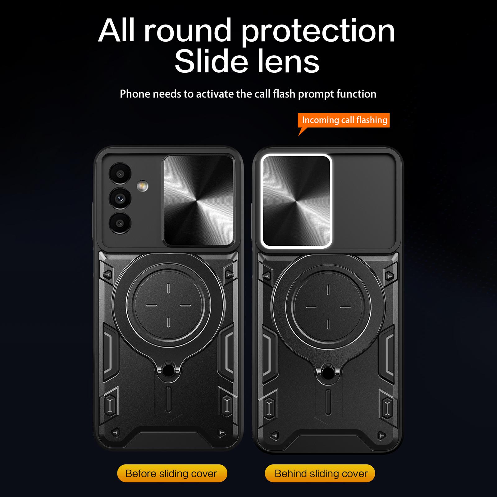 

Kickstand Back Cover for Samsung Galaxy A13 5G/A04s 4G (164.7 x 76.7 x 9.1 mm),TPU+PC Slide Lens Protection Phone Case Black