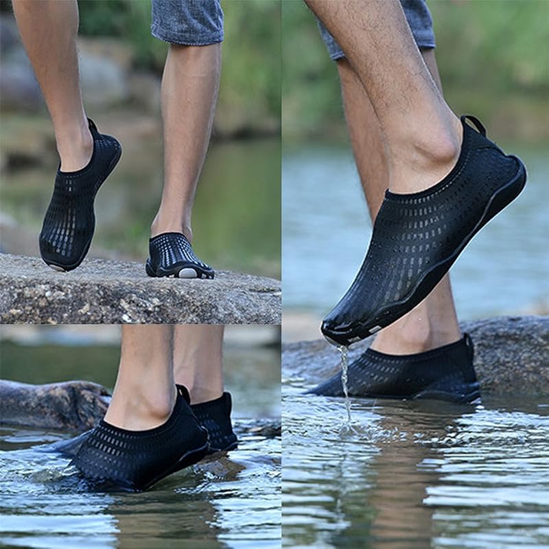 Sixspace Marine Shoes, Water Shoes, Amphibious Aqua Shoes, Snorkeling, Beach Shoes, Lightweight, Breathable, Yoga, Surfing, Unisex, Black, 26cm