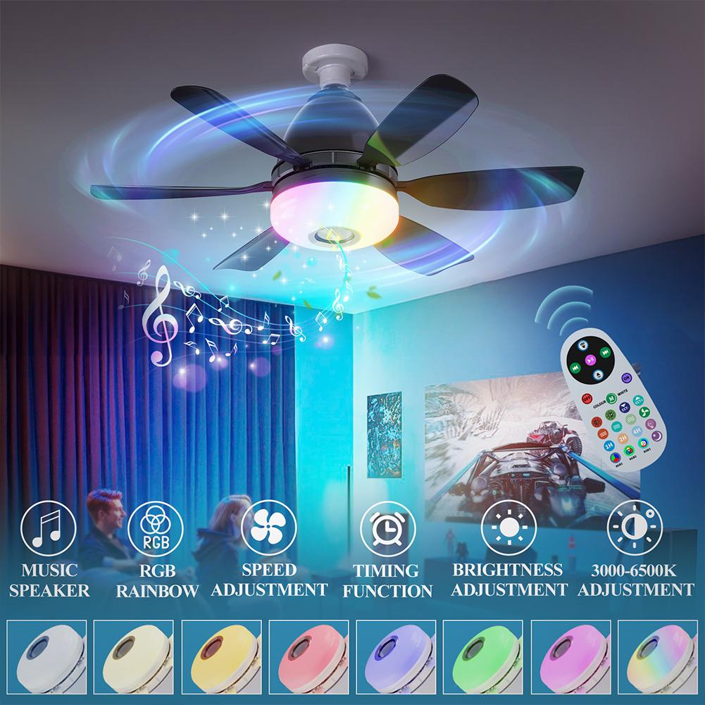 2-in-1 Elektrischer Akku-Ventilator 5 Gänge Bürstenloser Motor Ventilatorlicht mit APP-Fernbedienung Timer-Licht Ventilator für Wohnzimmer Camping