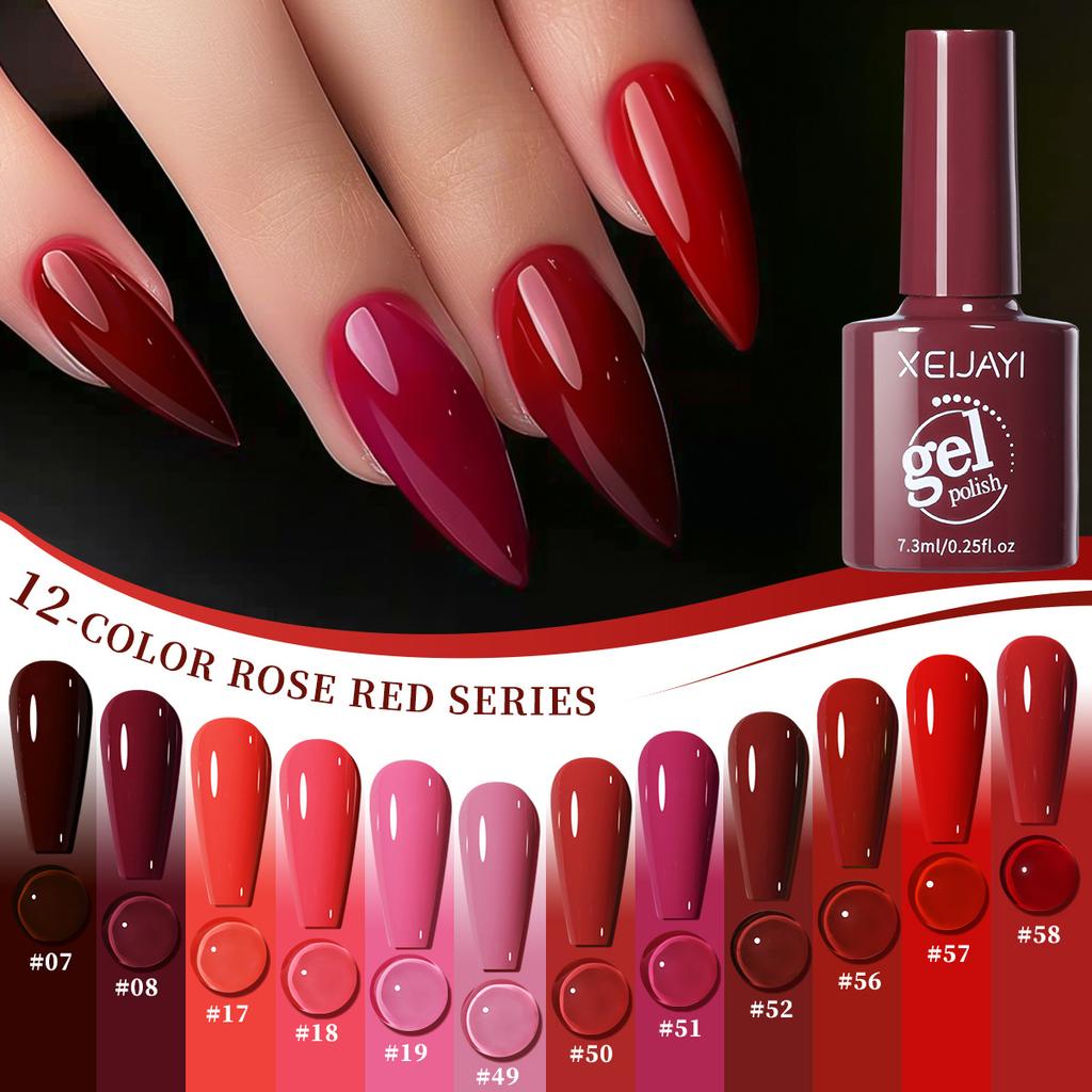 Popular Color Cherry Red True Red Solid Color Series Whitening Long-lasting Nail Polish Glue Phototherapy