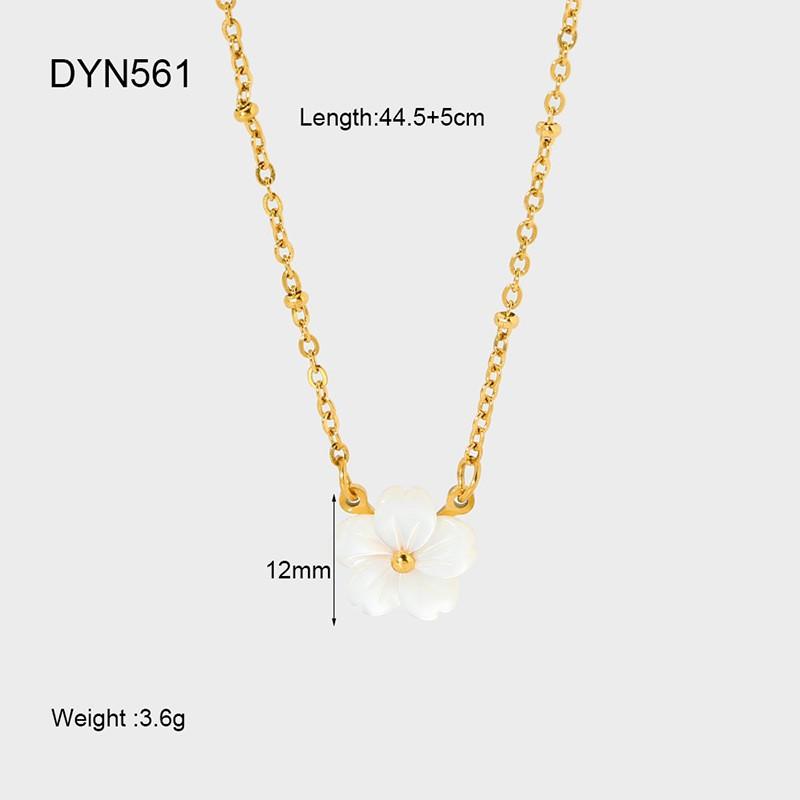 ins French light luxury white shell peach blossom pendant necklace women's plated 18k gold stainless steel exquisite collarbone chain
