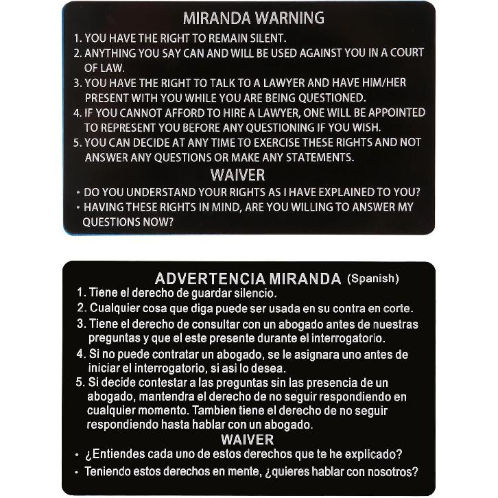 5PCS Spanish and English Miranda Warning Card for Law Enforcement, Police, Metal Miranda Rights Card, Black Privilege Card (5PCS)