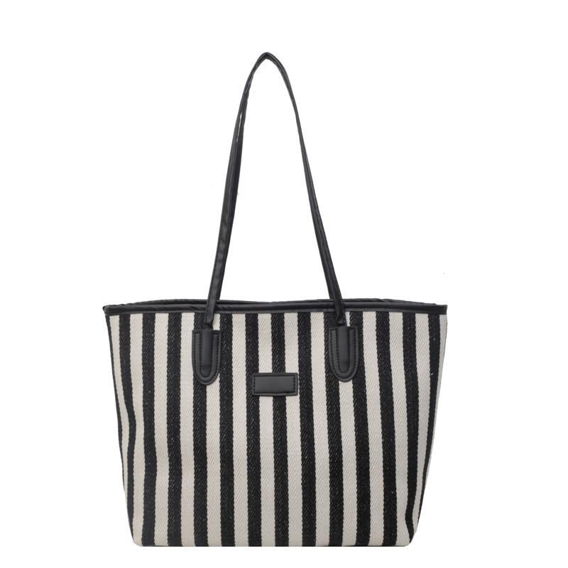 Chic Fashionable Striped Canvas Tote Bag 2024 New Large Capacity Handbag For Women