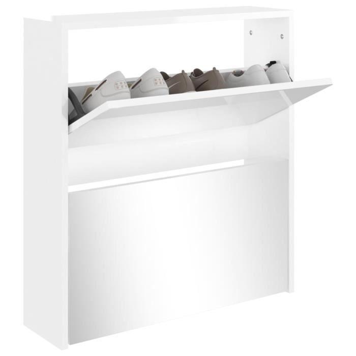 VidaXL Shoe Cabinet with Mirror 2 Levels Glossy White 63x17x67cm 342631