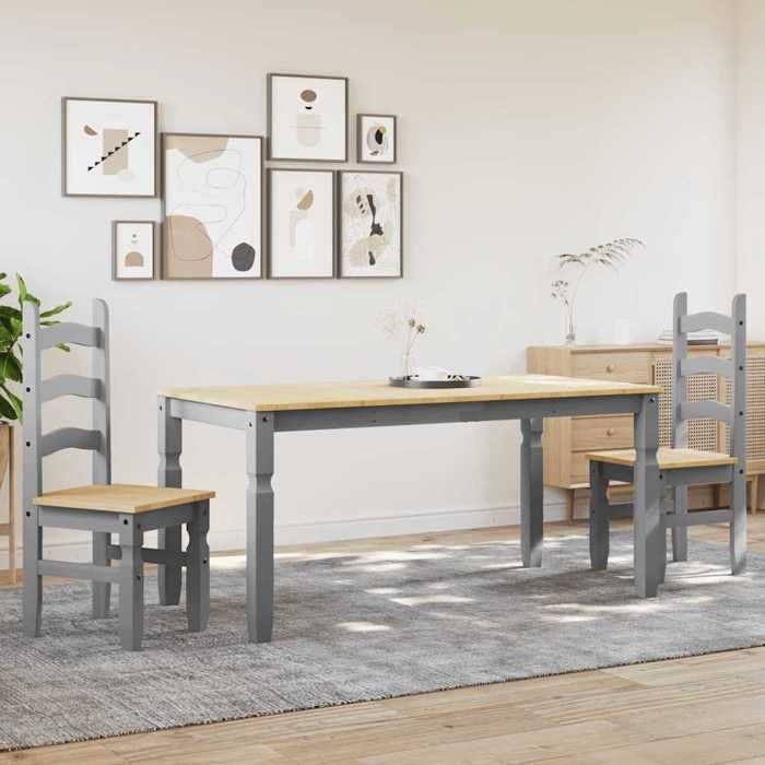 VidaXL Ensemble à manger Panama 3 pcs gris bois de pin massif, ensemble de table à manger, table et chaises de cuisine, 3345201