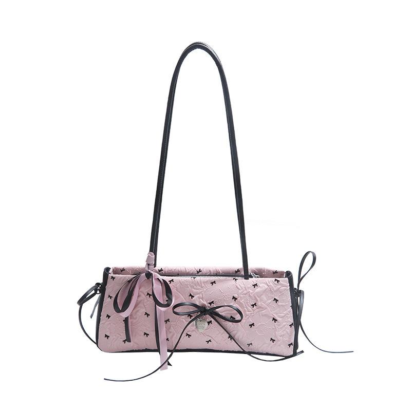 

Niche bow baguette bag women s new small fresh printing high-end casual shoulder bag bag single package