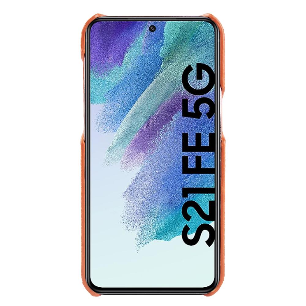 For Samsung Galaxy S21 FE 5G Litchi Texture Magnetic Case Genuine Cow Leather Coated PC Shockproof Phone Cover