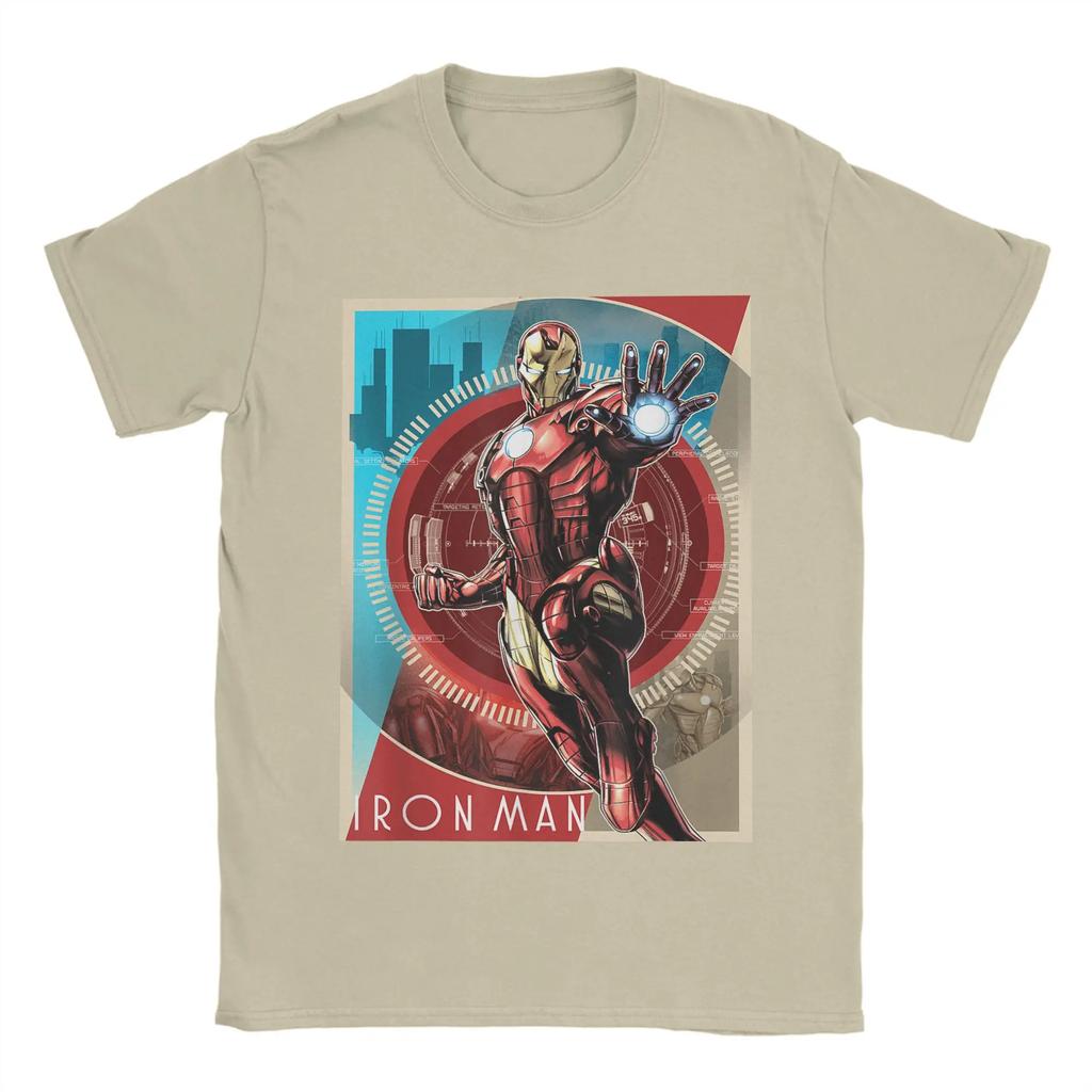 Genuine Authorized Iron Man Retro Tech Poster Print T-Shirt Funny Fashion Men's Short Sleeve TopLoose Plus Size Top