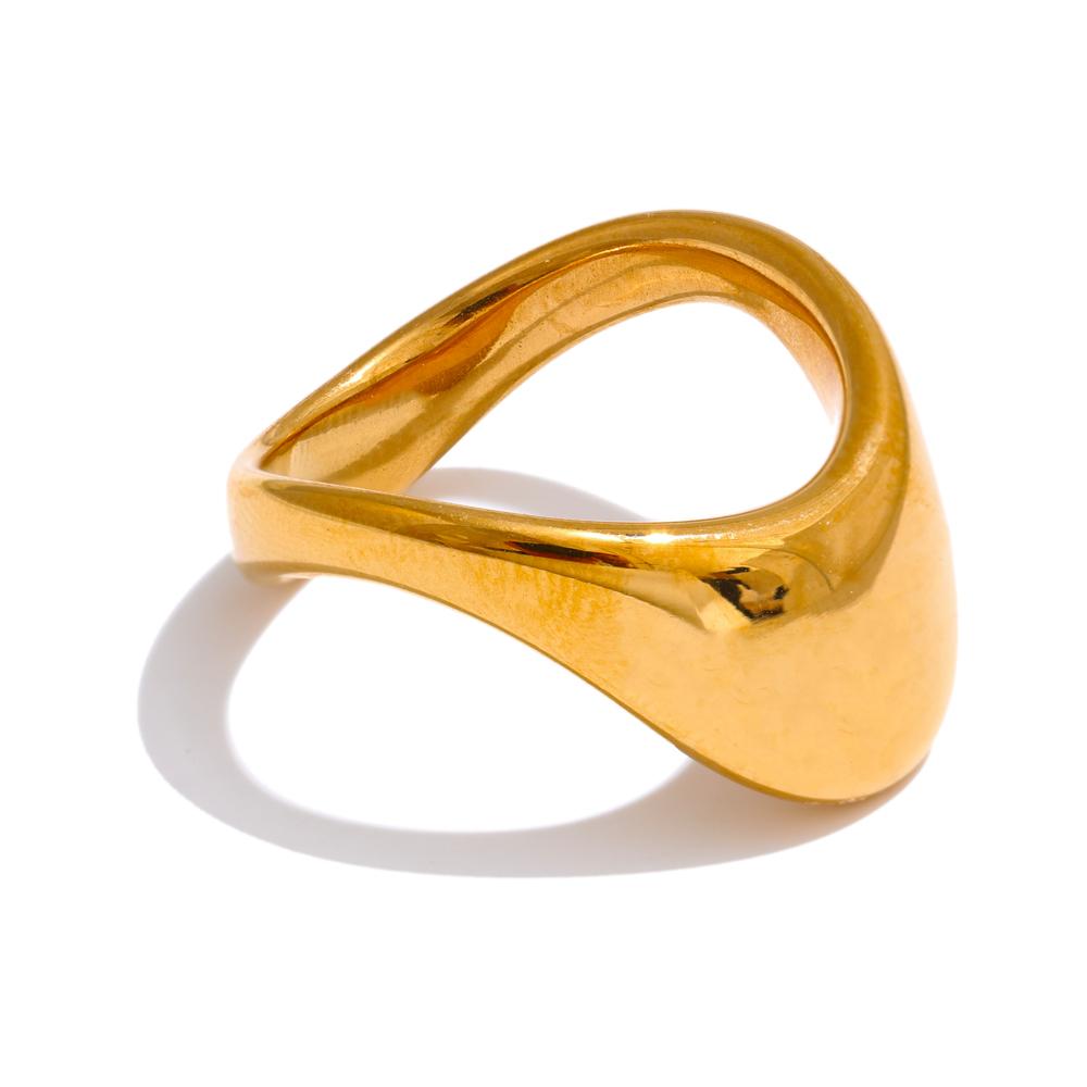 Yhpup 678# Personalized Stainless Steel Smooth Metal Geometric Stylish Golden Ring 18K Gold PVD Plated Minimalist Charm Jewelry 6