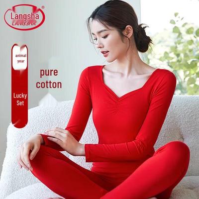 Women's Red Pure Cotton Thermal Underwear Set