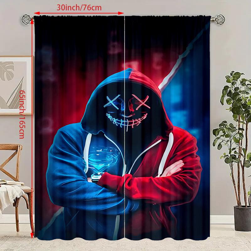 2pcs- Gamer Printed Curtains, Pole Bag Curtains 42*84, Bedroom and Living Room, Home Decoration, Room Decoration
