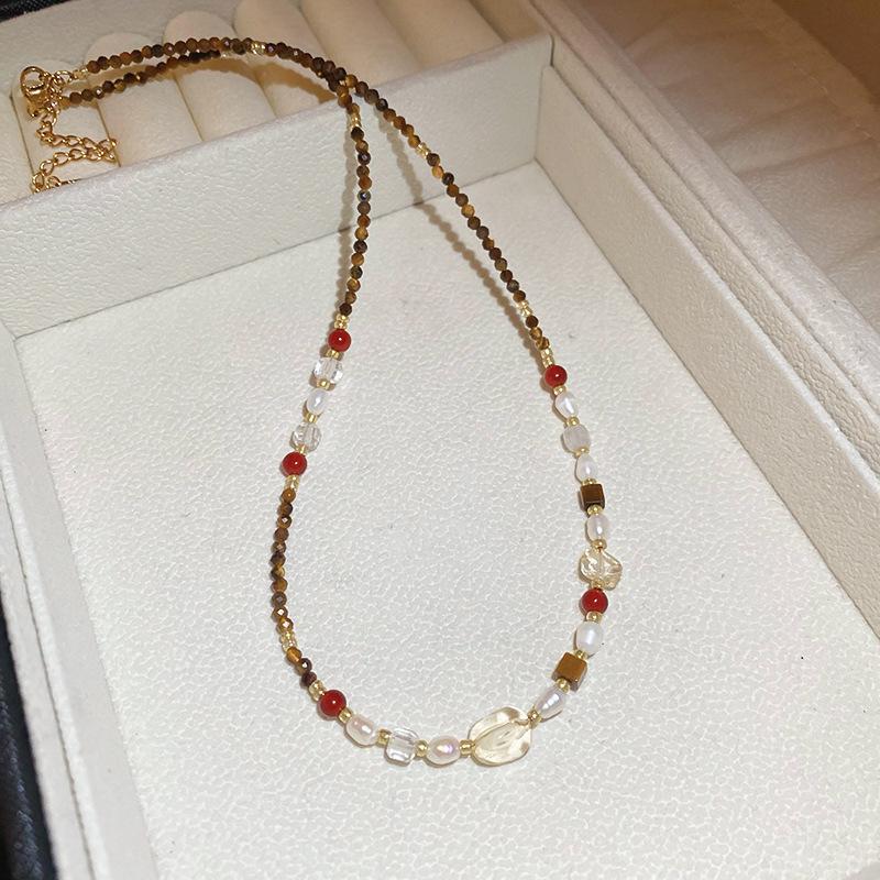 Cherry Gummy Crystal Heart Beaded Stackable Necklace - Summer Collarbone Chain Exquisite Design