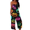 Women's Halloween Print Jumpsuit Casual Loose Fit Sleeveless Spaghetti Strap Wide Leg One Piece Romper for Seasonal Wear