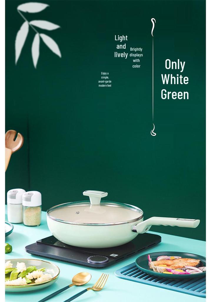 Shan Zu Light Green Ceramic Non-stick Frying Pan & Wok, Induction Compatible Flat Bottom