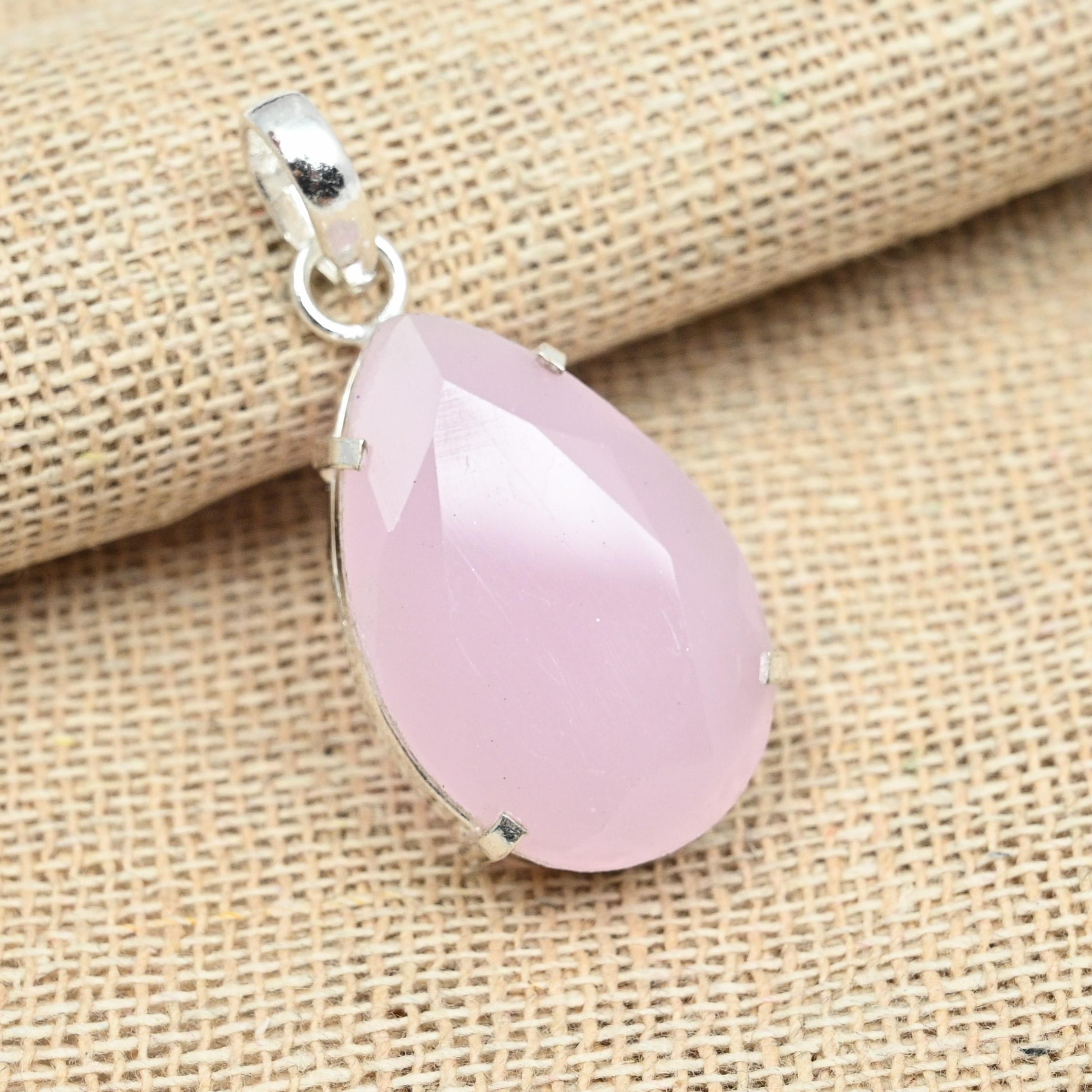 

Ювелирные изделия из драгоценных камней с граненым розовым халцедоном, подвеска ручной работы из стерлингового серебра 925 пробы 1.77 Inches розовый