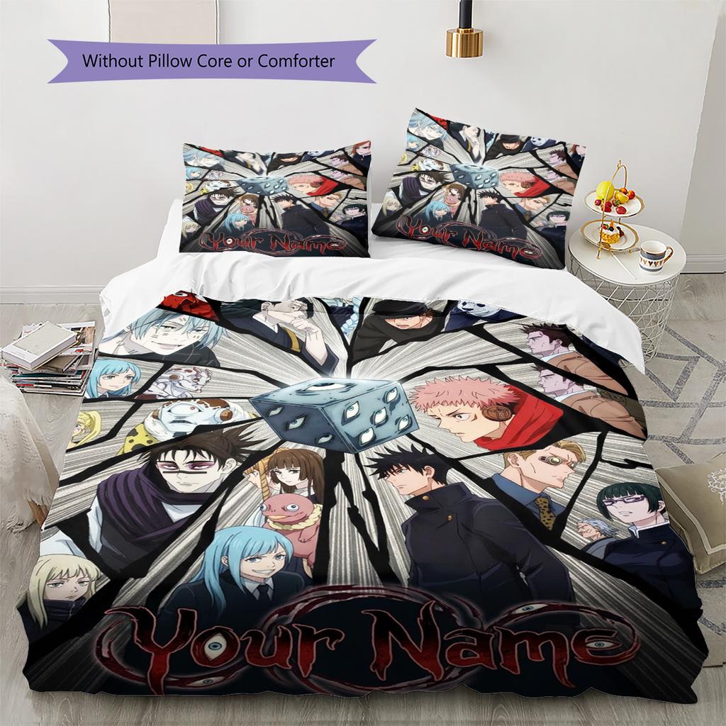Name Custom Jujutsu Kaisen Pattern Bedding Set Quilt Cover Pillowcase Home Decor Gift (1 * Duvet Cover + 2 * Pillowcase, Without Core)