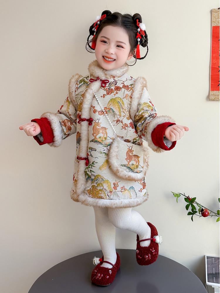 Meng Tang Tang Girls' Winter Hanfu Dress - New Year Princess Outfit